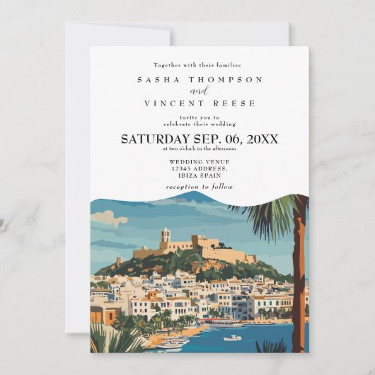 Faire-part de mariage à Ibiza Espagne Rétro (Devant)