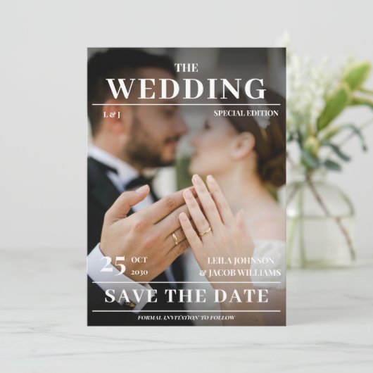 Faire-part de mariage à la couverture de magazine  (Debout devant)