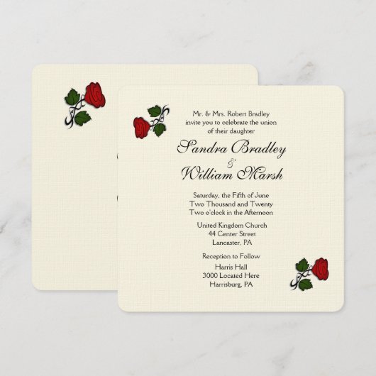 Faire-part de mariage à la crème rose rouge (Devant / Derrière)