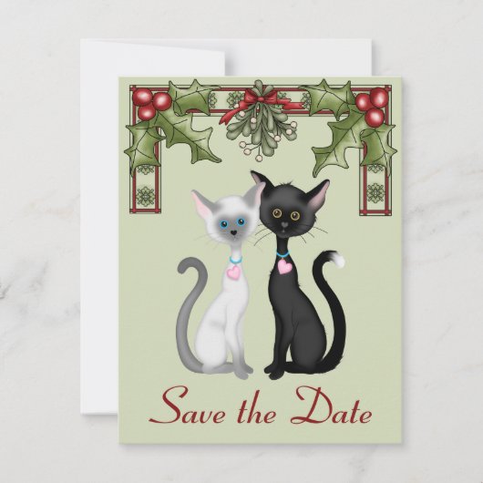 Faire-part de mariage à la date des chats de vacan (Devant)