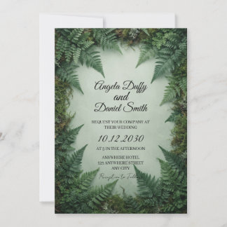 Faire-part de mariage à la fougère tropicale verte