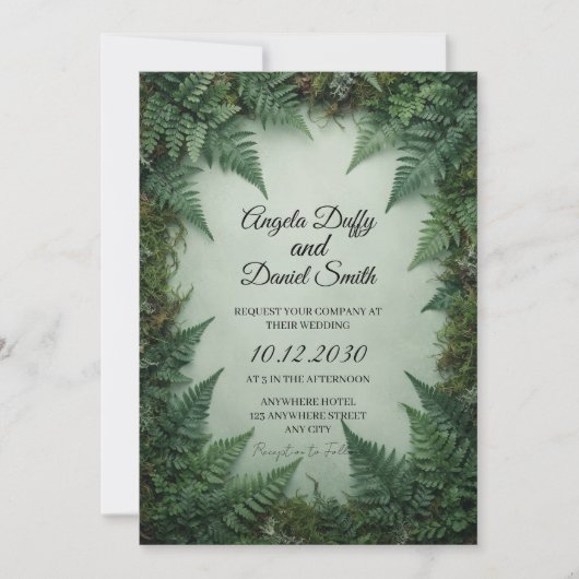 Faire-part de mariage à la fougère tropicale verte (Devant)