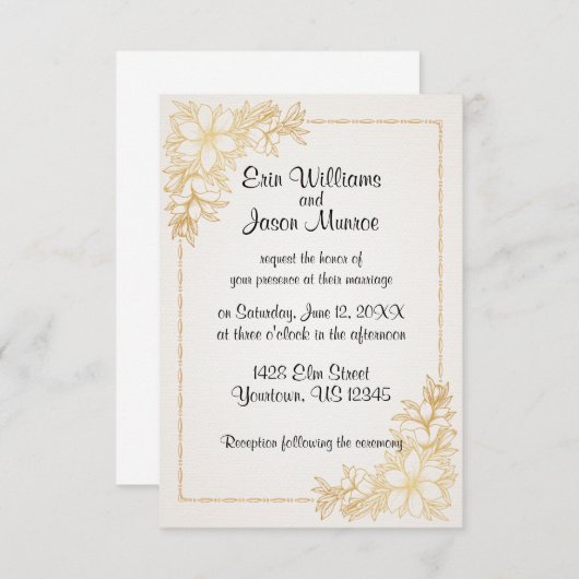 Faire-part de mariage à la frontière dorée (Devant / Derrière)