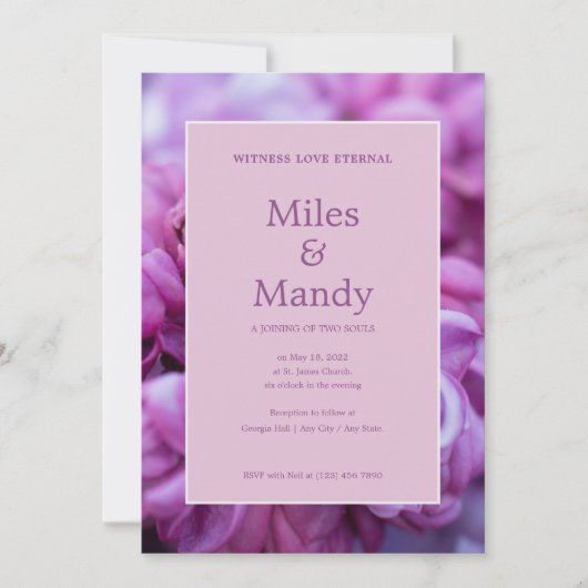 Faire-part de mariage à la frontière florale pourp (Devant)