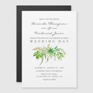 Faire-part de mariage à la gouache avec verdure de