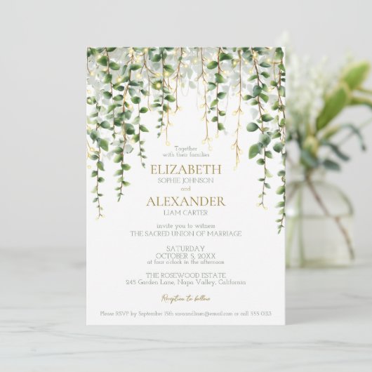 Faire-part de mariage à la guirlande de verdure ro (Debout devant)