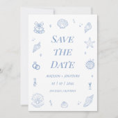 Faire-part de mariage à la main bleu côtier (Devant)