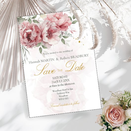 Faire-part de mariage à la mode avec des pivoines
