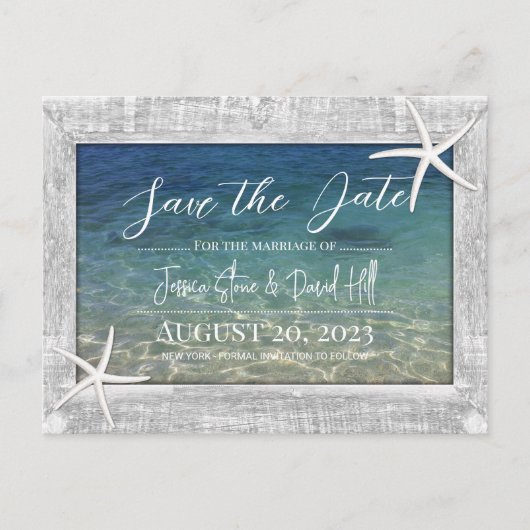 Faire-part de mariage à la plage en forme d'étoile (Devant)