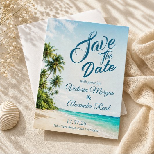 Faire-part de mariage à la plage tropicale pour an