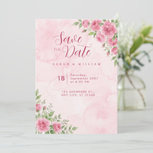 Faire-part de mariage à la rose aquarelle rose car