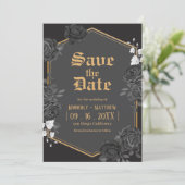 Faire-part de mariage à la rose damas noir Save Th (Debout devant)