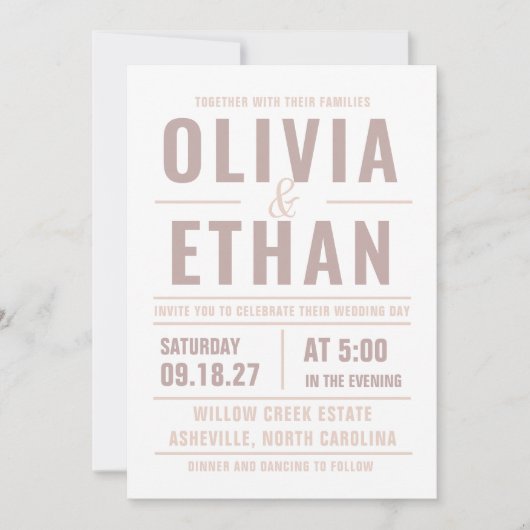 Faire-part de mariage à la typographie moderne (Devant)