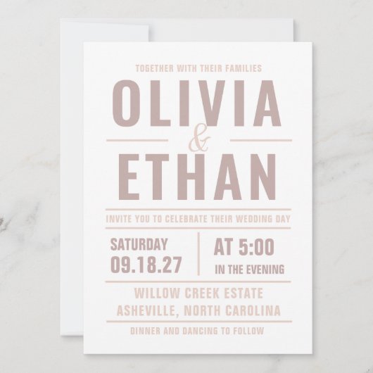 Faire-part de mariage à la typographie moderne (Devant)
