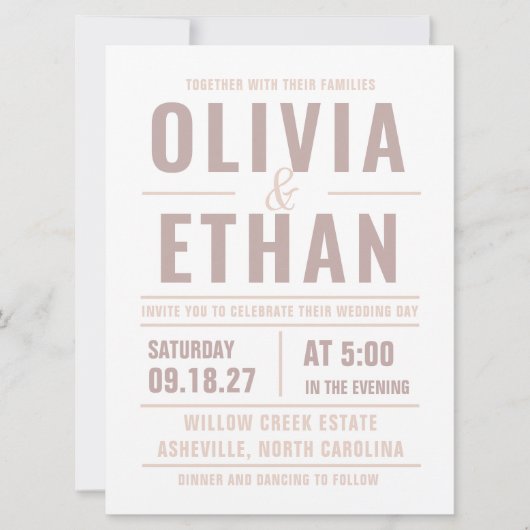 Faire-part de mariage à la typographie moderne (Devant)