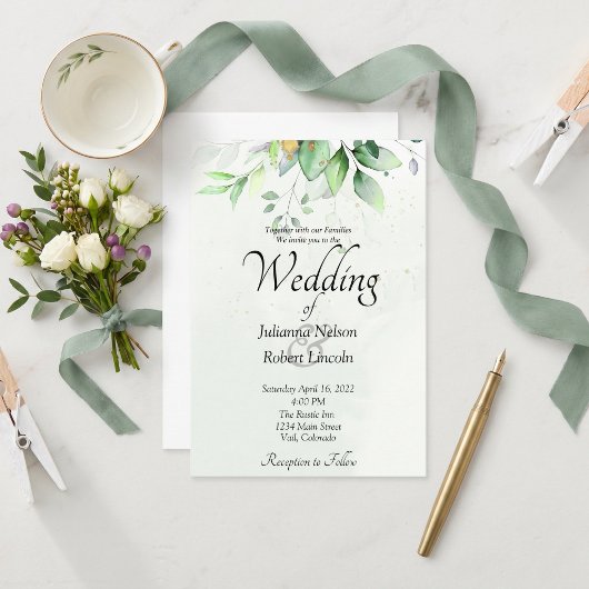 Faire-part de mariage à la verdure aquarelle