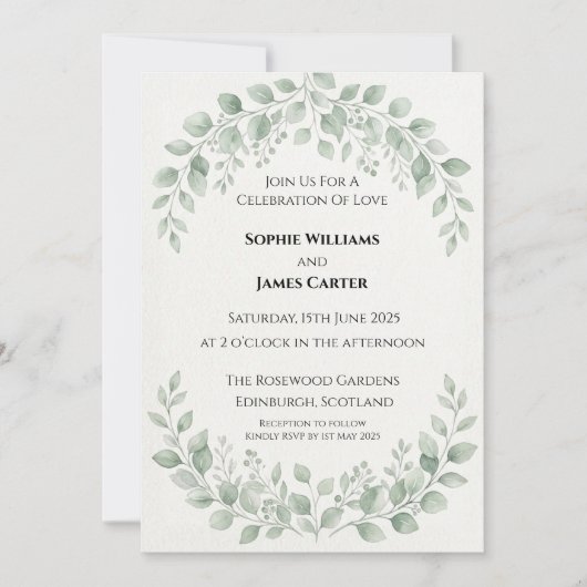 Faire-part de mariage à la verdure d'eucalyptus (Devant)