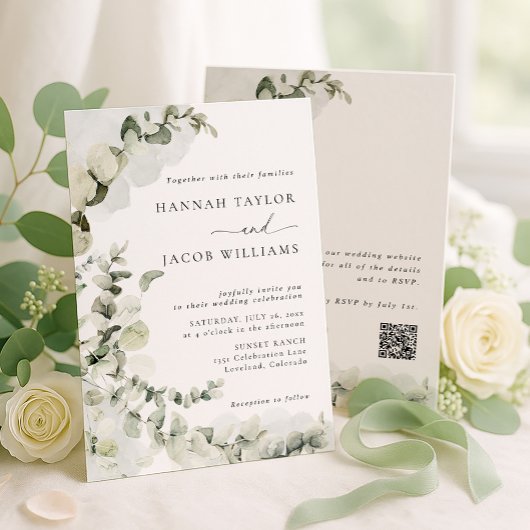 Faire-part de mariage à la verdure d'eucalyptus