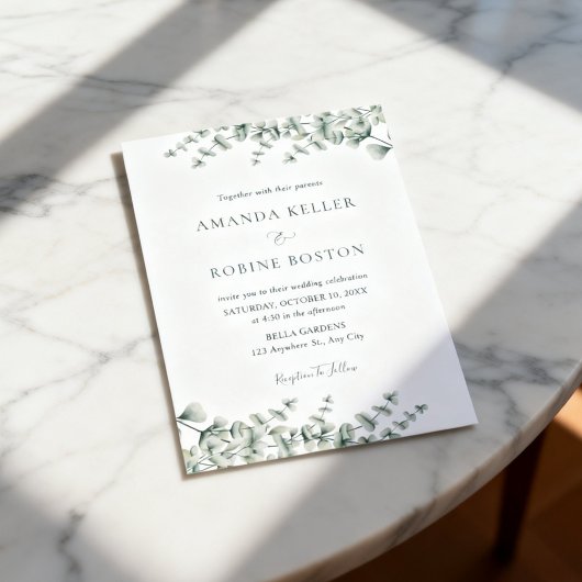 Faire-part de mariage à la verdure d'eucalyptus
