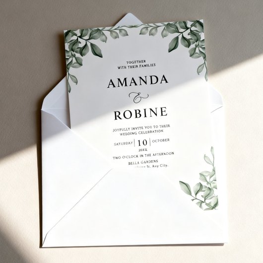 Faire-part de mariage à la verdure d'eucalyptus de