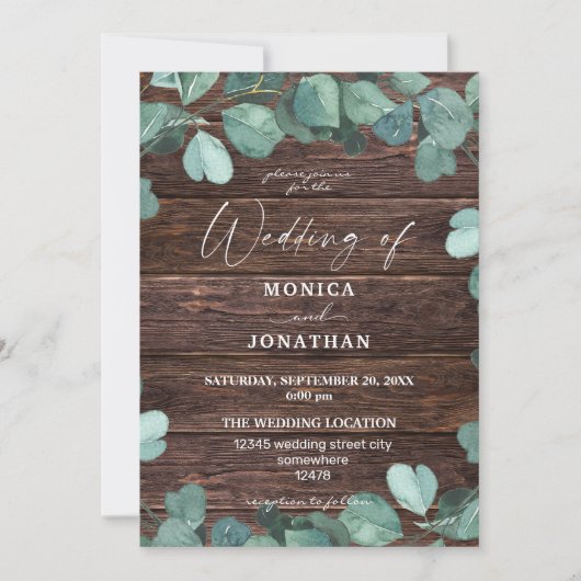 Faire-part de mariage à la verdure d'eucalyptus et (Devant)