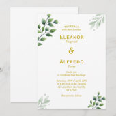 Faire-part de mariage à la verdure dorée (Devant / Derrière)