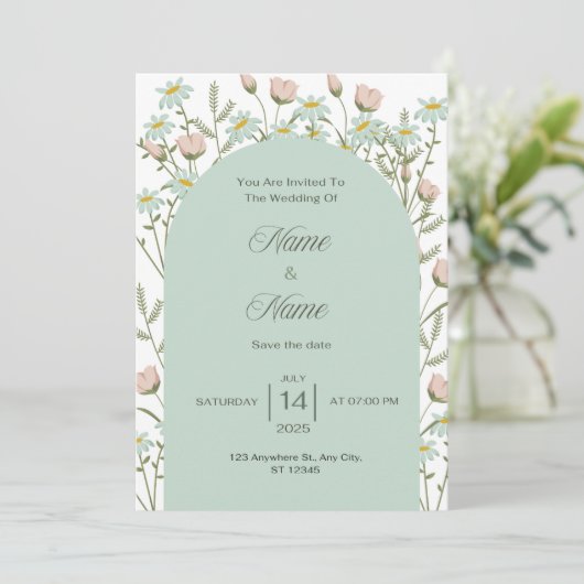Faire-part de mariage à la verdure élégante  (Debout devant)