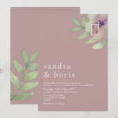 Faire-part de mariage à la verdure rose poudrée (Devant / Derrière)