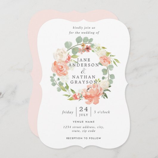 Faire-part de mariage à laine florale (Devant / Derrière)