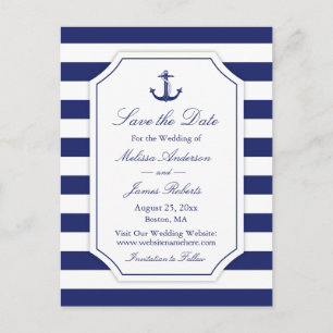 Faire-part de mariage à l'ancre marine rayée