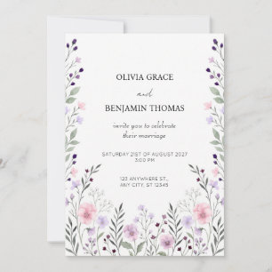 Faire-part de mariage à l'aquarelle au lilas et pe