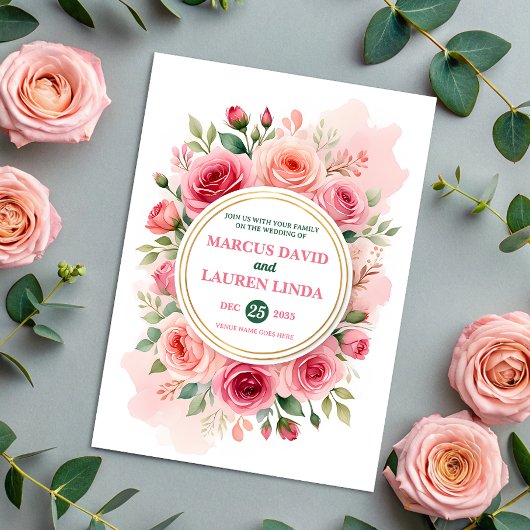 Faire-part de mariage à l'aquarelle avec cadre de