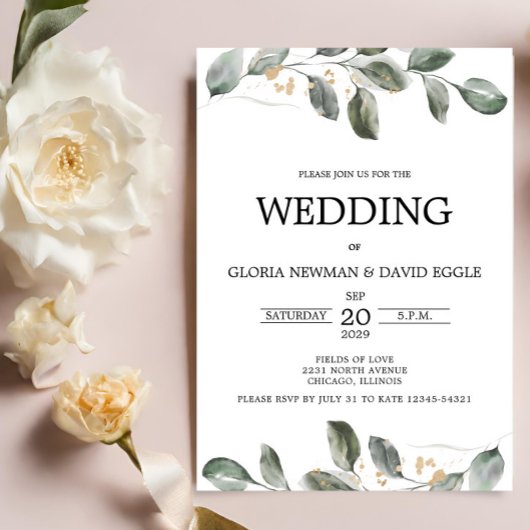 Faire-part de mariage à l'aquarelle avec feuillage