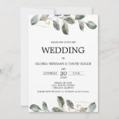 Faire-part de mariage à l'aquarelle avec feuillage (Devant)