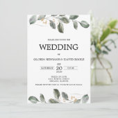 Faire-part de mariage à l'aquarelle avec feuillage (Debout devant)