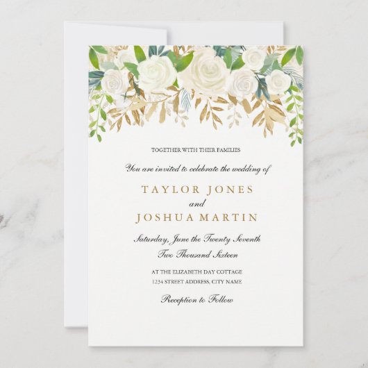 Faire-part de mariage à l'aquarelle avec feuille f (Devant)