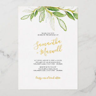 Faire-part de mariage à l'aquarelle avec feuilles