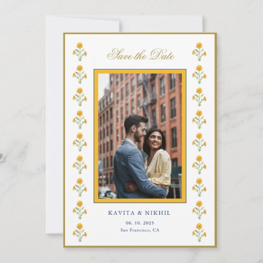 Faire-part de mariage à l'aquarelle avec le souci (Devant)