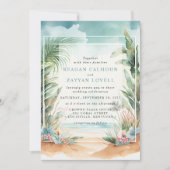 Faire-part de mariage à l'aquarelle avec palmier e (Devant)