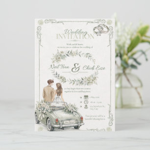 Faire-part de mariage à l'aquarelle avec voiture v