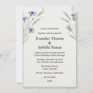 Faire-part de mariage à l'aquarelle Bleu Bleuet et
