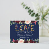 Faire-part de mariage à l'aquarelle bleu burgundy (Debout devant)