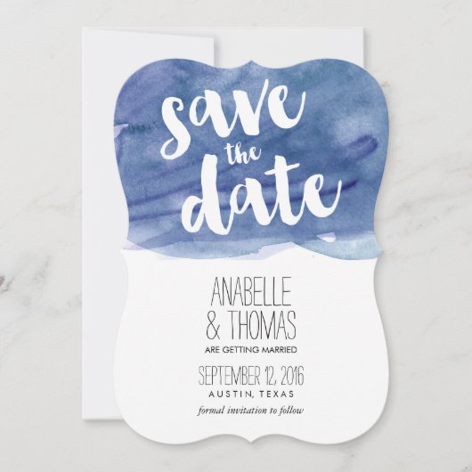 Faire-part de mariage à l'aquarelle bleu foncé (Devant)