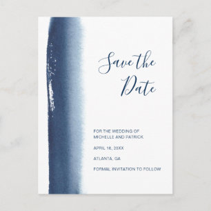 Faire-part de mariage à l'aquarelle bleu marine mo