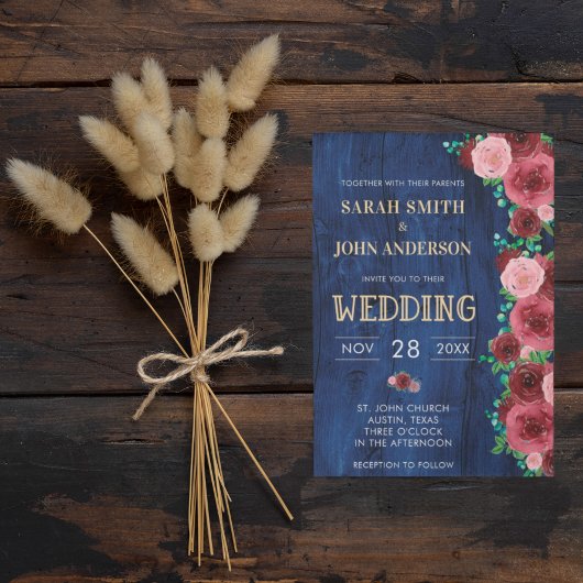 Faire-part de mariage à l'aquarelle bleu moderne B
