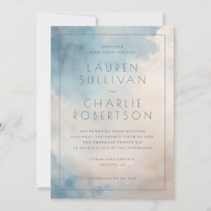 Faire-part de mariage à l'aquarelle bleu sérénité