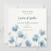Faire-part de mariage à l'aquarelle bleue Somethin
