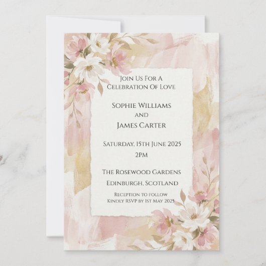 Faire-part de mariage à l'aquarelle Blush Daisy (Devant)