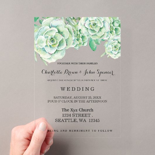faire-part de mariage à l'aquarelle céladon succul (In situ (ordinateur de poche))