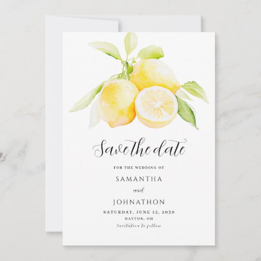 Faire-part de mariage à l'aquarelle Citron (Devant)